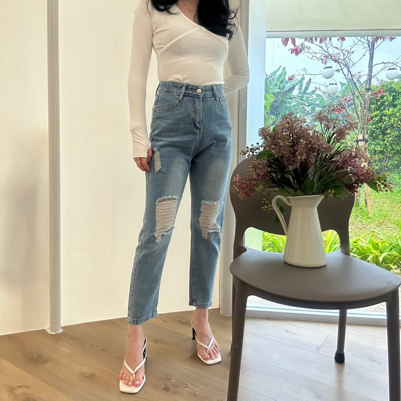 [LUXE.DLABEL] - Jeans 125 | Celana panjang Highwaist wanita Jeans import premium Jeans wanita polos ripped jeans High waist jeans wanita bkk Skinny Jeans High waist Baggy jeans Wideleg Jeans Kulot jeans Boyfriend jeans Wanita Kargo Jeans bangkok