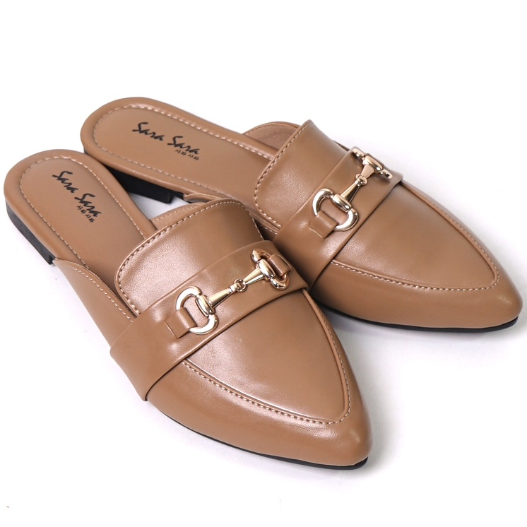 SARASARA YUK - SALSA Sepatu Sandal Wanita Slip On Mules Size 36 - 40 Casual Sendal Slop Teplek Flat Ujung Lancip Tertutup Anti Licin Warna Hitam Brown Coklat Selop Premium 37 38 39 Perempuan Kekinian Terbaru Shoes ORI Original Mall Official Store