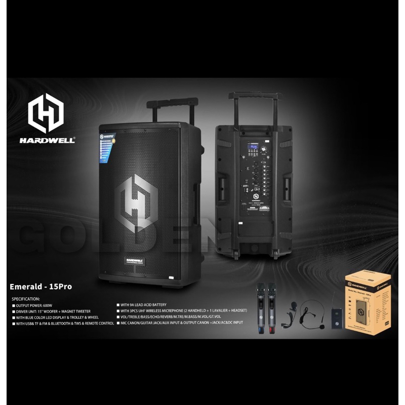 Speaker Portable Hardwell Emerald 15 PRO Original 15 inch HARDWELL EMERALD 15PRO
