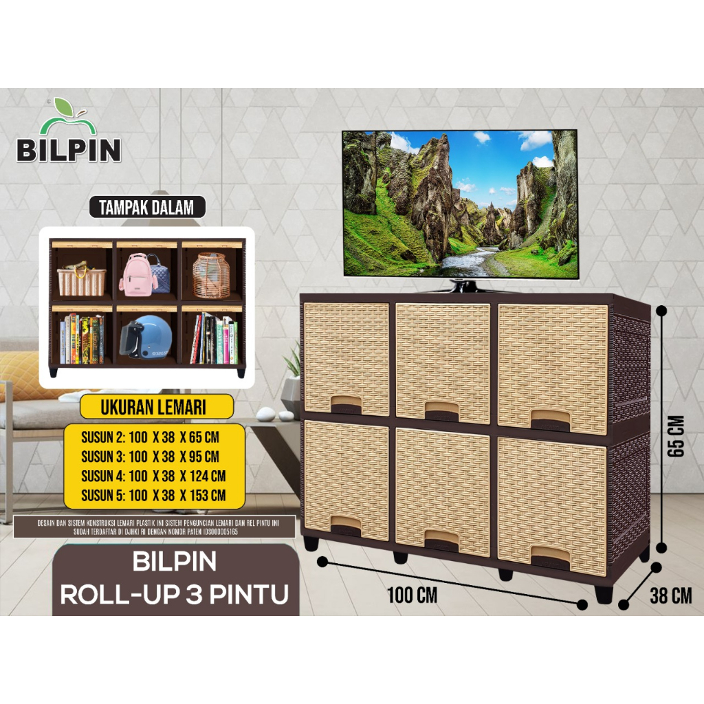 Lemari Plastik Akako BIlpin RollUP Triple Pintu Sliding 6 pintu Susun 2