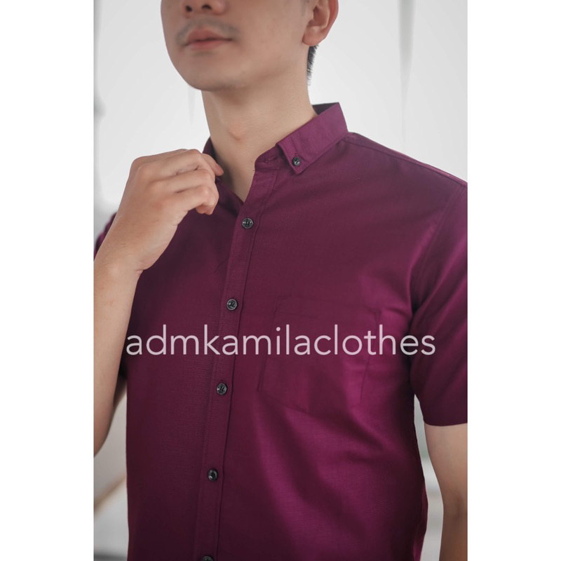 Kemeja pria cowok polos slimfit kasual basic HeM lengan pendek taro