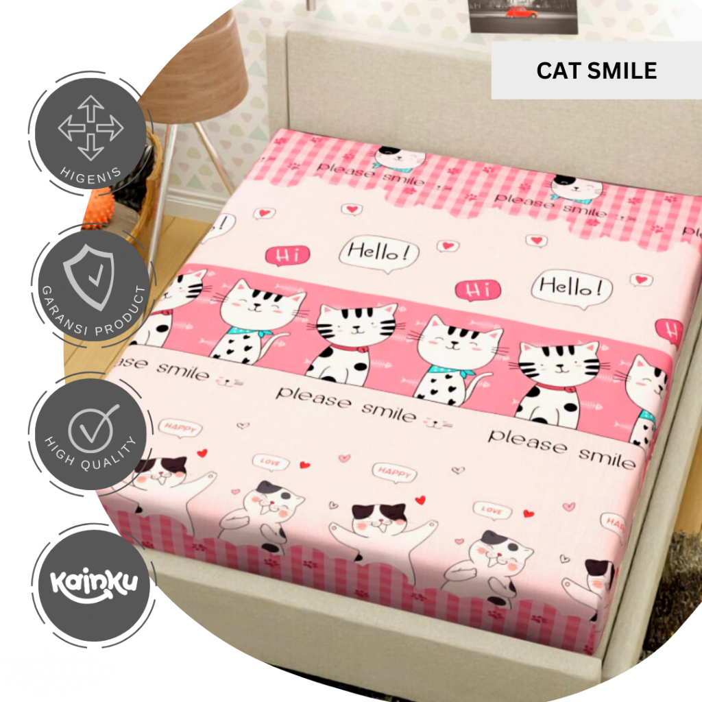 Sprei Waterproof kucing Cat Smile Premium Anti Ompol Anti Air ukuran 90 100 120 160 180 200 WP