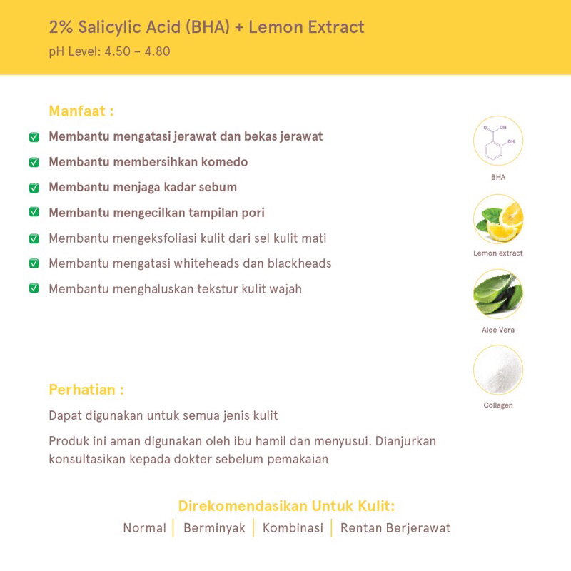 DEAR ME BEAUTY 2% SALICYLIC ACID (BHA) LEMON EXTRACT FACE SERUM 12ml