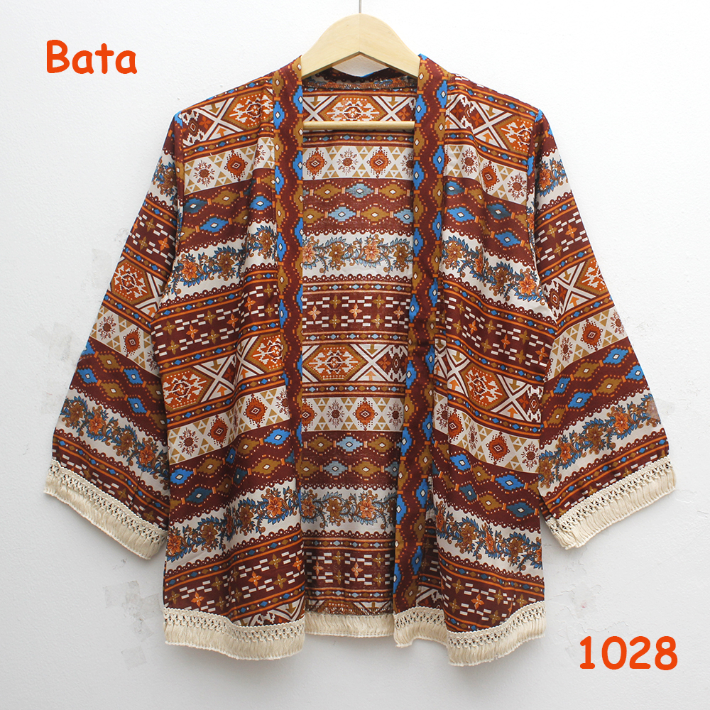 𝑱𝒂𝒌𝒂𝒓𝒕𝒂𝑭𝒂𝒔𝒉𝒊𝒐𝒏 kimono cardigan batik tribal rumbai cream simple murah etnik modern kardigan