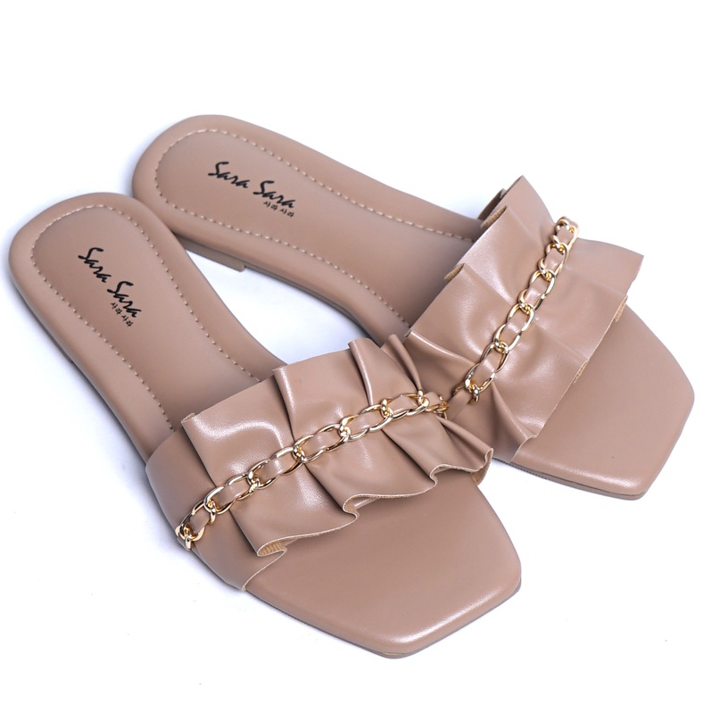 SARASARA YUK - MIA Sandal Wanita Teplek Korea Casual Size 36 - 40 Sendal Slop Empuk Flat Cewek Kasual Rumahan Warna Smoke Coklat Muda Selop Korean Style Santai Premium 37 38 39 Perempuan Kekinian Terbaru Shoes ORI Original Mall Official Store