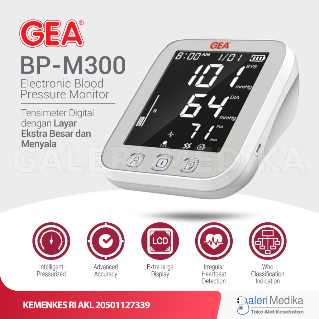 Tensimeter Digital GEA BP-M300 Layar Menyala - Alat Ukur Tekanan Darah