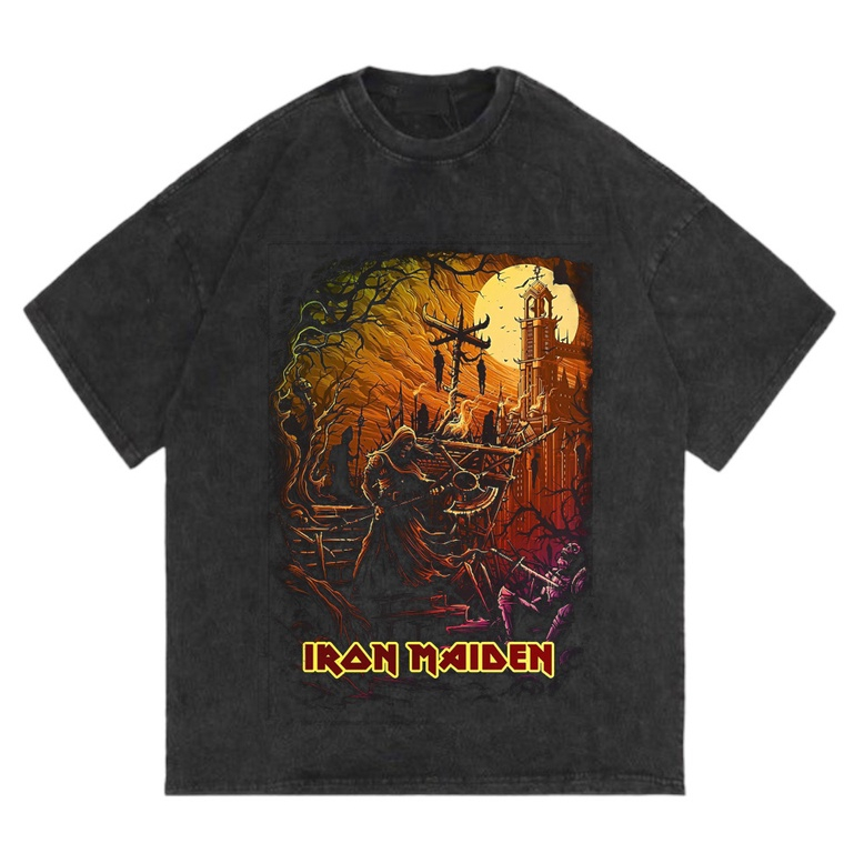 HAPI BASIC "IRON MAIDEN - GRIM REAPER" T-Shirt | Regular T-shirt | Stone Wash Washing Washed  | Kaos