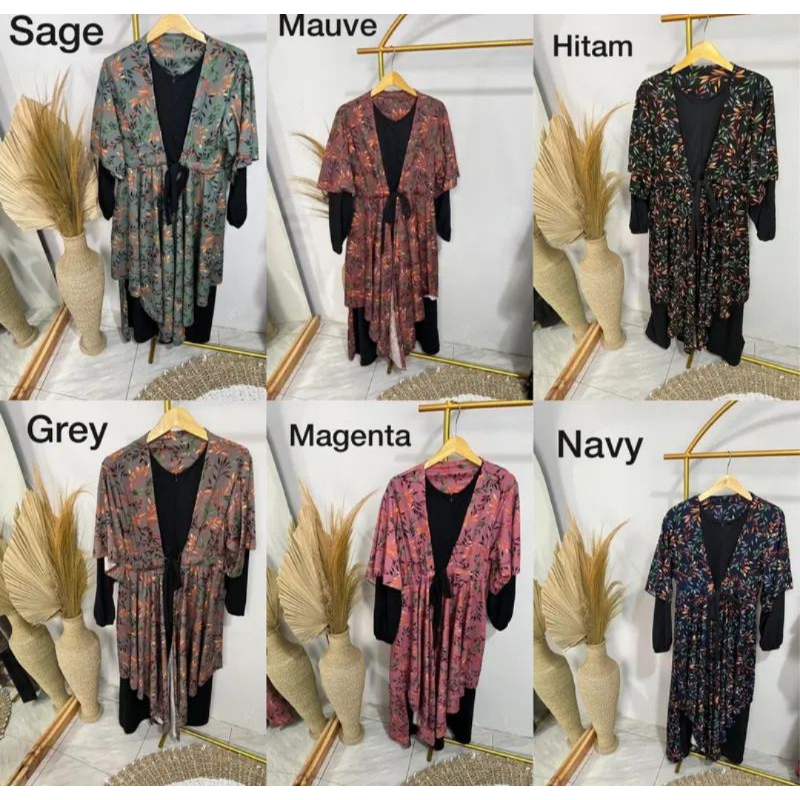 DRESS GAMIS SET OUTER KIMONO MOTIF BUNGA JUMBO BUSUI FRENDLY