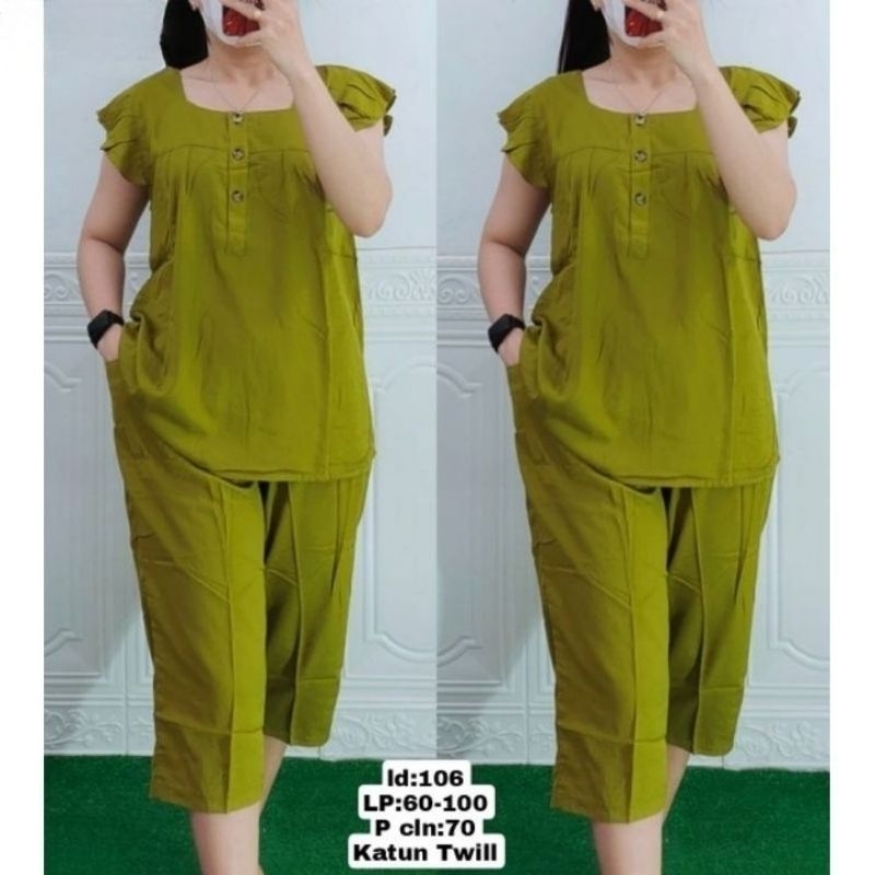 Setelan Rayon 7/8 Twill import Kancing 3 Busui Friendly Polos