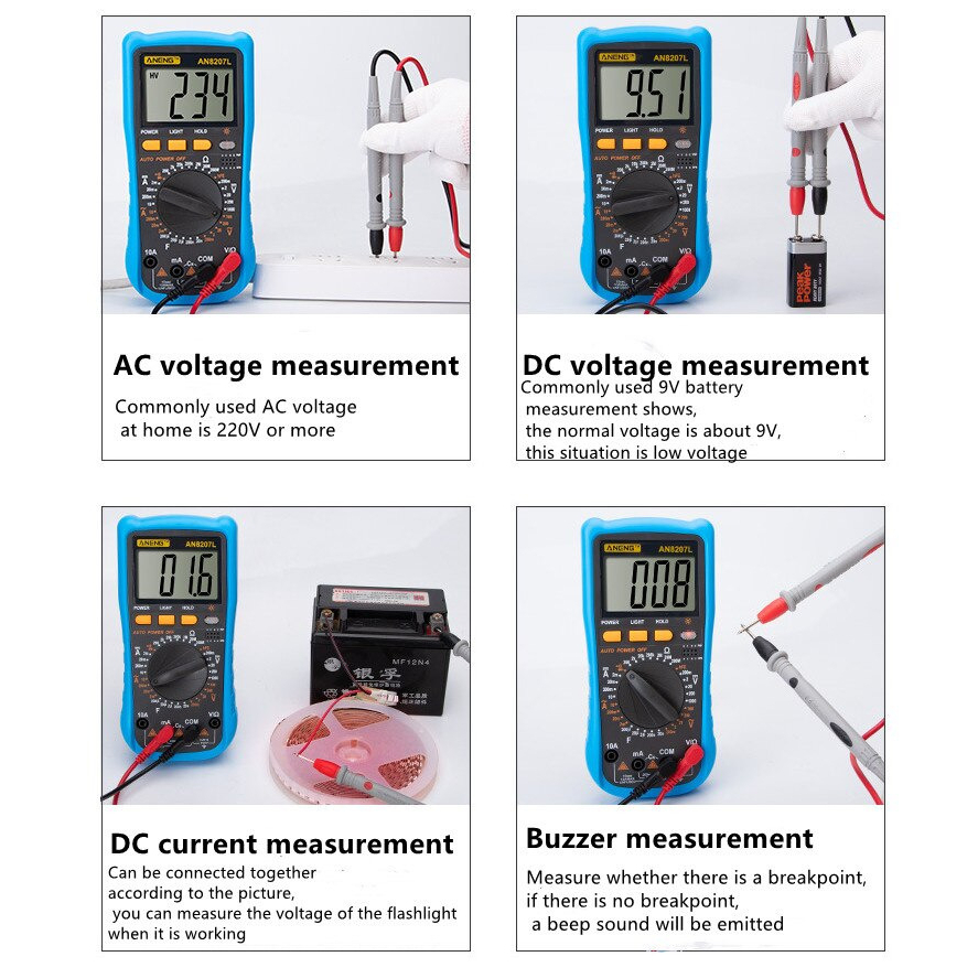 ANENG Digital Multimeter Voltage Tester - AN8207A - Black