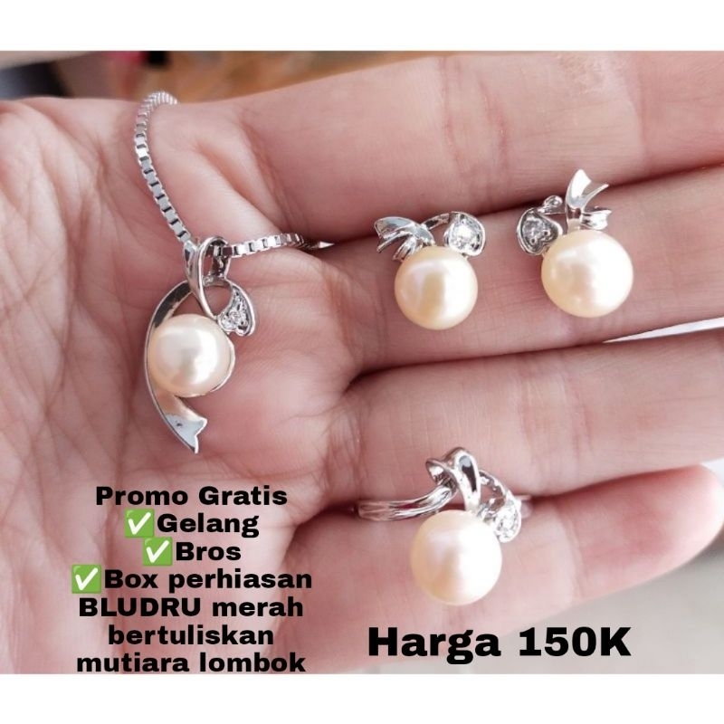 SET PERHIASAN MUTIARA ASLI LOMBOK / SET PERHIASAN MUTIARA ASLI LOMBOK BERSERTIFIKAT / SET PERHIASAN 