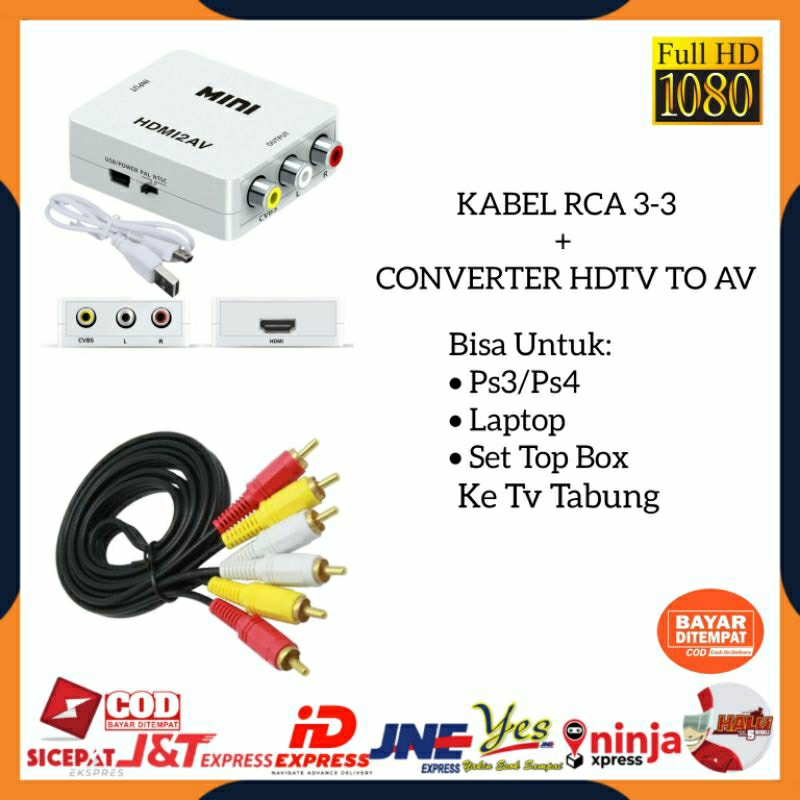 [COD] CONVERTER MINI BOX HDMI TO AV RCA ADAPTER + KABEL RCA TO RCA 1.5M / BISA DARI LAPTOP PS3 STB KE TV TABUNG