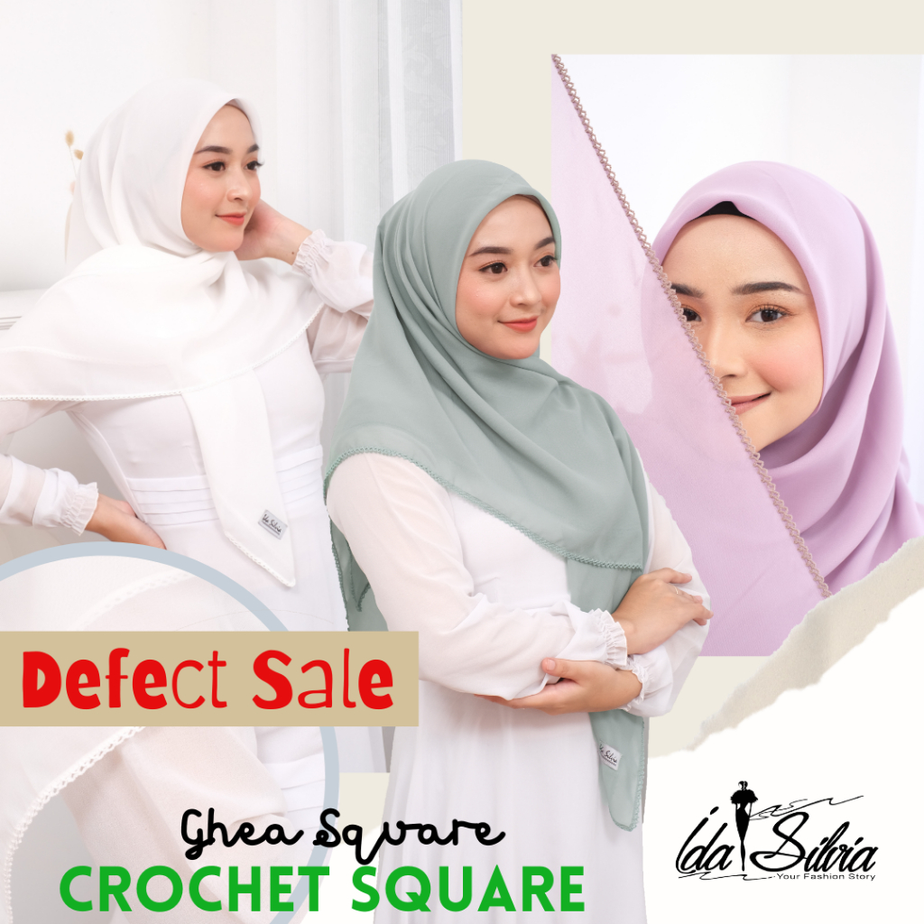 (Defect Sale) Crochet Square Jilbab Segiempat  Embroidery Kerudung Segi Empat tepi rajut Hijab squar