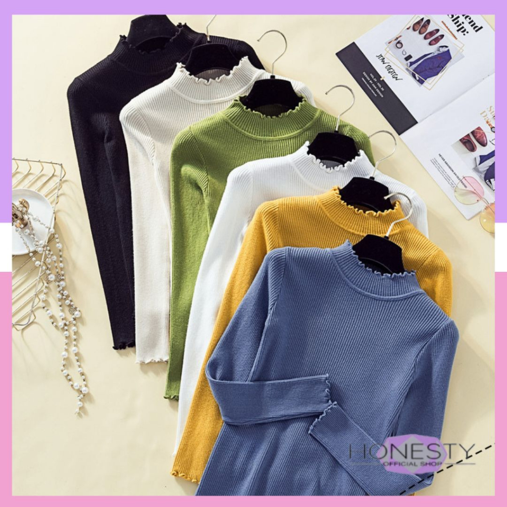 Miss H ~ 228 Pakaian Wanita Inner Rajut Sweater Premium Lengan Panjang Import Inner Hijab Manset Baju Wanita