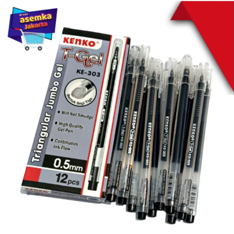 Bolpen Pulpen Pen Gel Kenko T-Gel KE-303 05.mm isi 12pcs