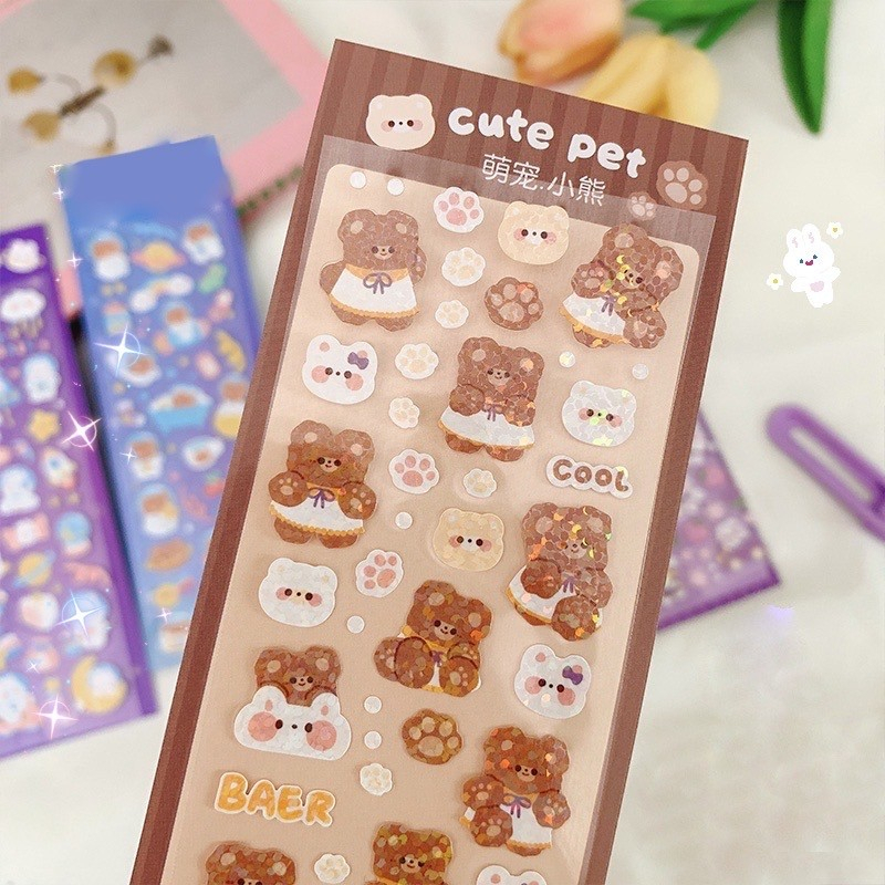 

Glitter Laser Bling Sticker Bear Planet 047 Cute Stiker Lucu Anak