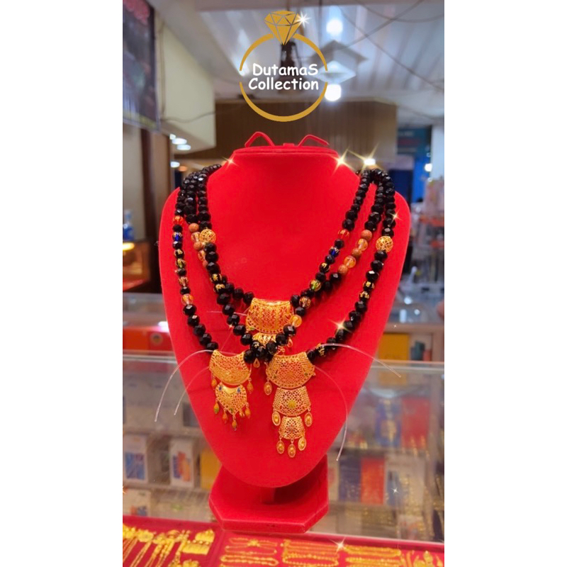 Kalung Dubai 2 & 3 Tingkat GRATIS Kalung Batu Hitam Berat 5gram an Emas Asli Kadar 375%