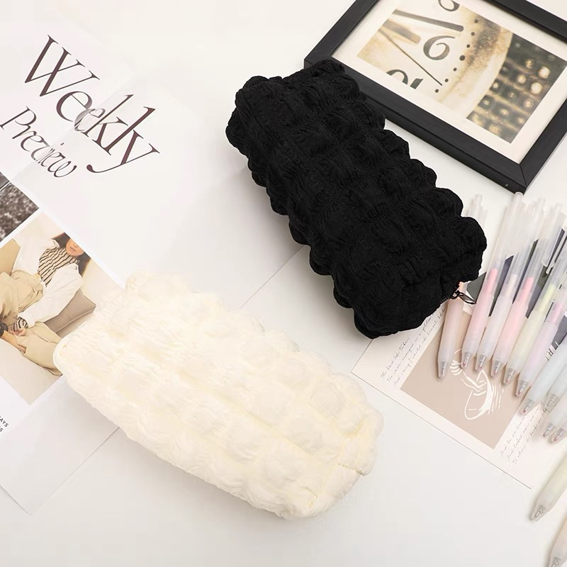 LITTLE DAISY | Crumpled Grid Pencil Case /Tempat Pensil Empuk Lembut / Korean Pencil Case Import / Tempat Pensil Aesthetic Korean Style