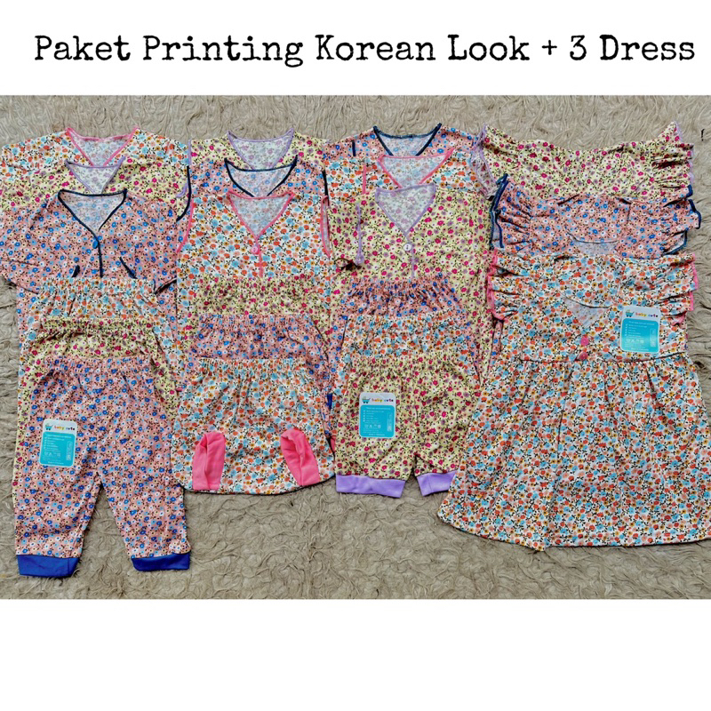 Paket perlengkapan Baju dan celana Bayi Baru lahir kado motif printing korean Look Promo 8.8