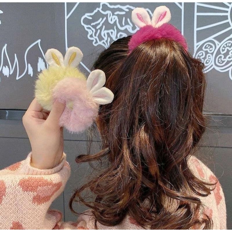 Karet Ikat Aksesoris Rambut Anak Dewasa Bulu Bunny Ears