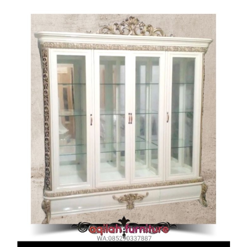 LEMARI HIAS KACA LEMARI HIAS MEWAH LEMARI HIAS KAYU JATI UKIRAN JEPARA