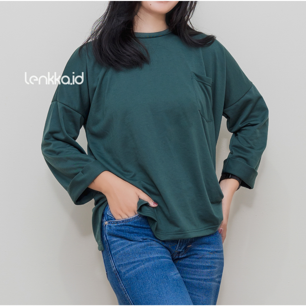 T-shirt Keiko Pocket Oversize Lengan Lipat Atasan Wanita Simple