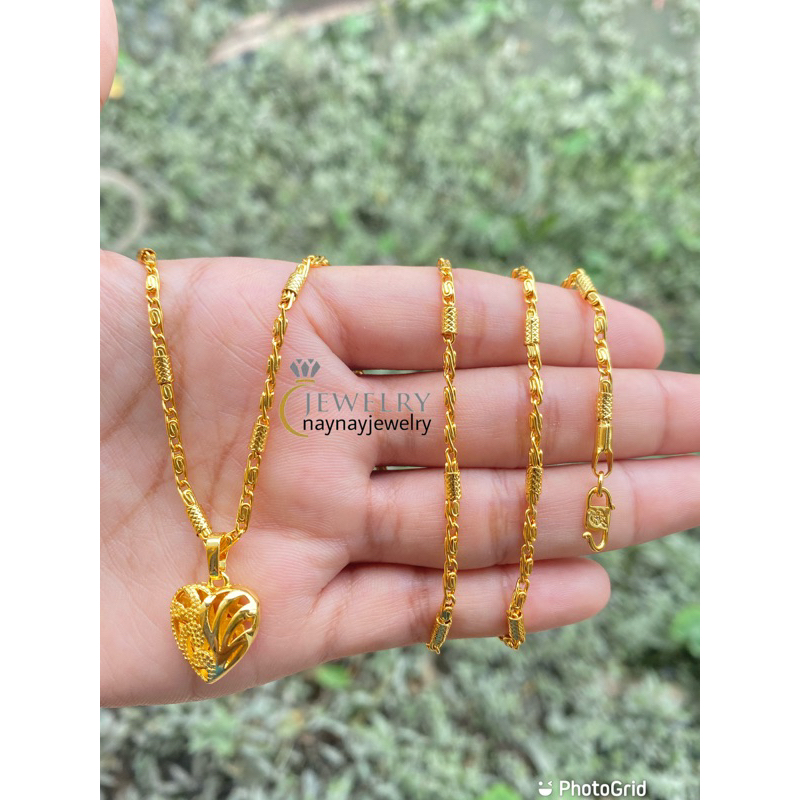 Kalung Bambu 3 suku uk 75 cm / love ukir warna 24k