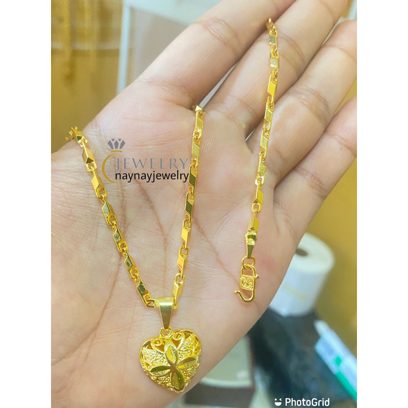 Kalung koin balok love ukir warna 24k / 45cm