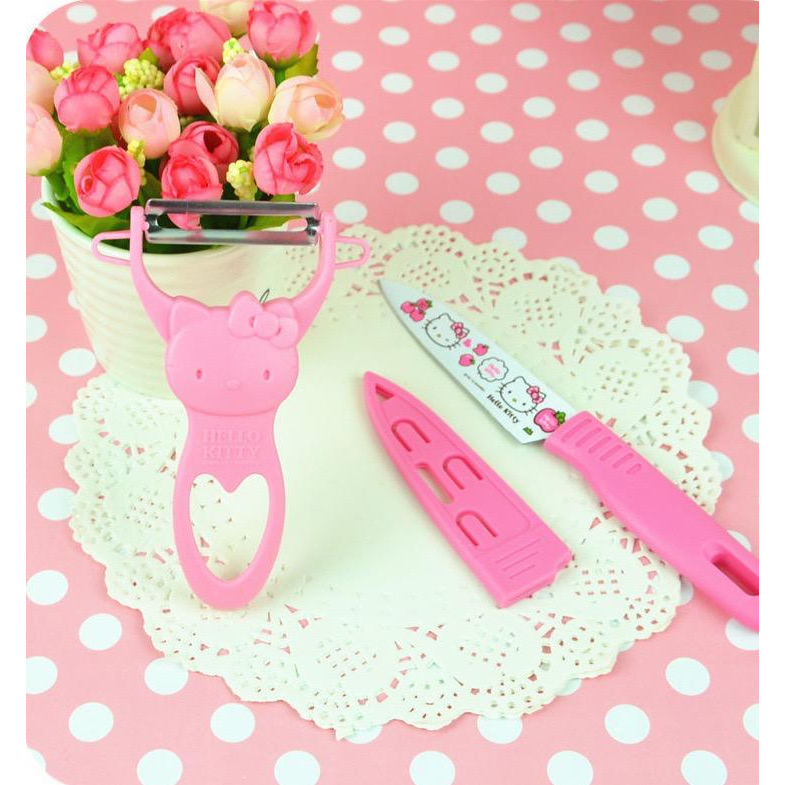 Set Pisau dan Pisau Kupas Buah Knife Fruit Knife Hello Kitty