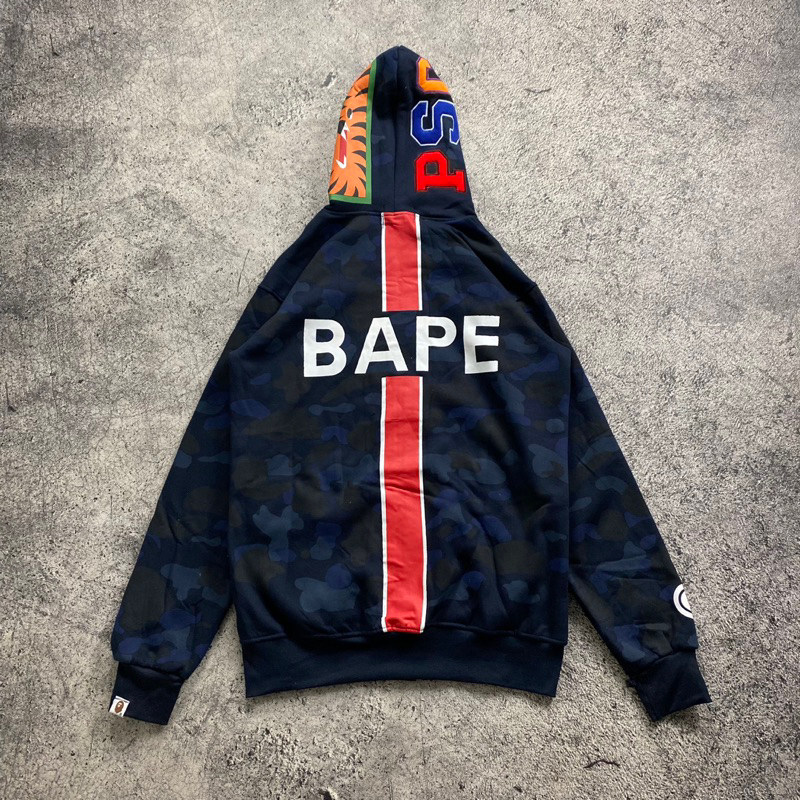 SWEATER HOODIE ZIPPER BAPE X PSG CAMO FULLTAG &amp; LEBEL PREMIUM