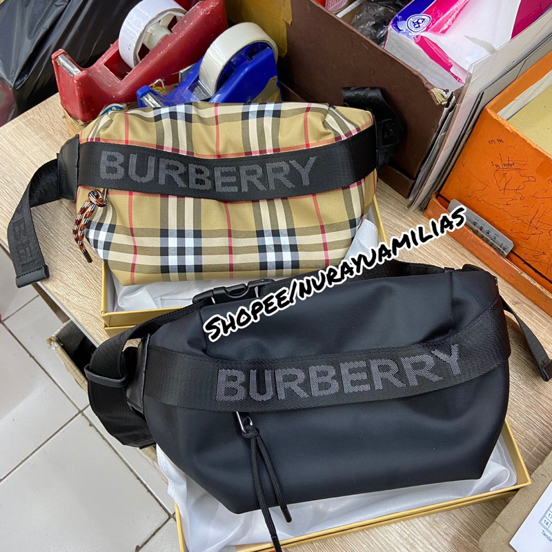 Tas Waistbag burberry import with box tas selempang pria wanita branded