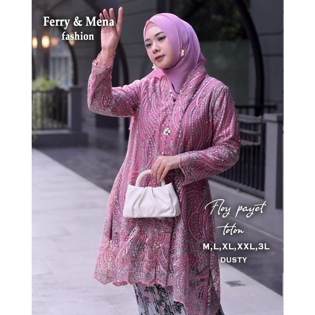 Kebaya tunik floy tuton Kebaya modern Kebaya brokat jumbo Baju outfit pesta kekinian lamaran wisuda dan pernikahan Size M L XL XXL