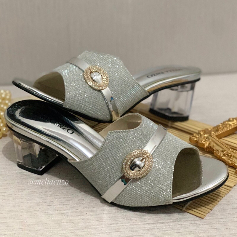 Meliaenzo - Sendal Hak Kaca Wanita | Sendal Slop Pesta | Sendal Pesta Terbaru