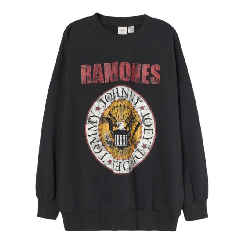 ( 8.8 ) Crewneck Sweatshirt H&amp;M Unisex Sablon Ramones Black Hitam, Flecee Katun Lembut Tebal, Free Papperbag