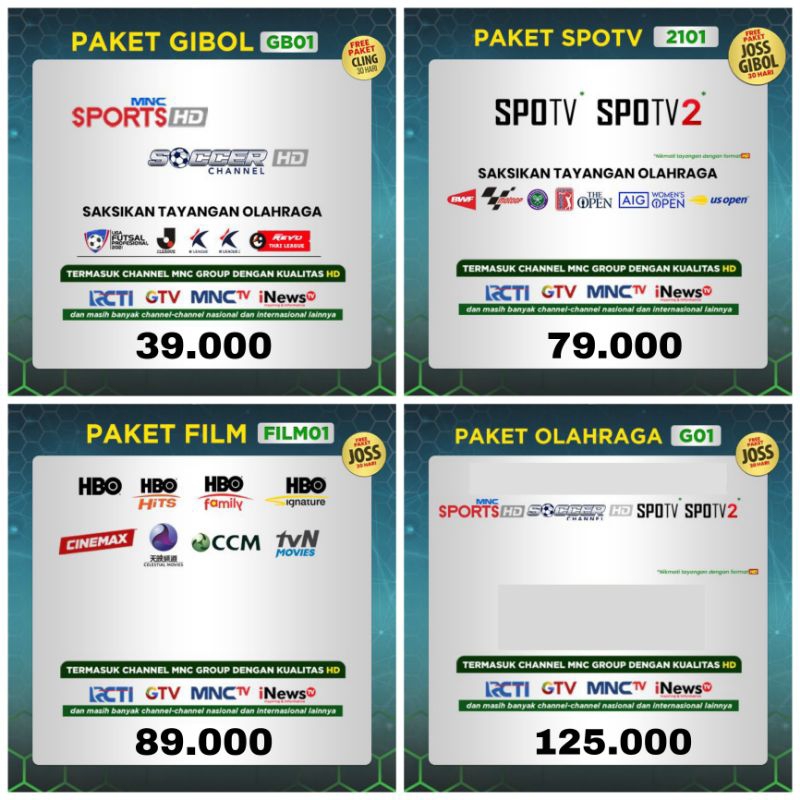 Kvision Paket Kvision GOL GB01 2101 Spotv Bein G01 Bromo Cartenz dan GOL