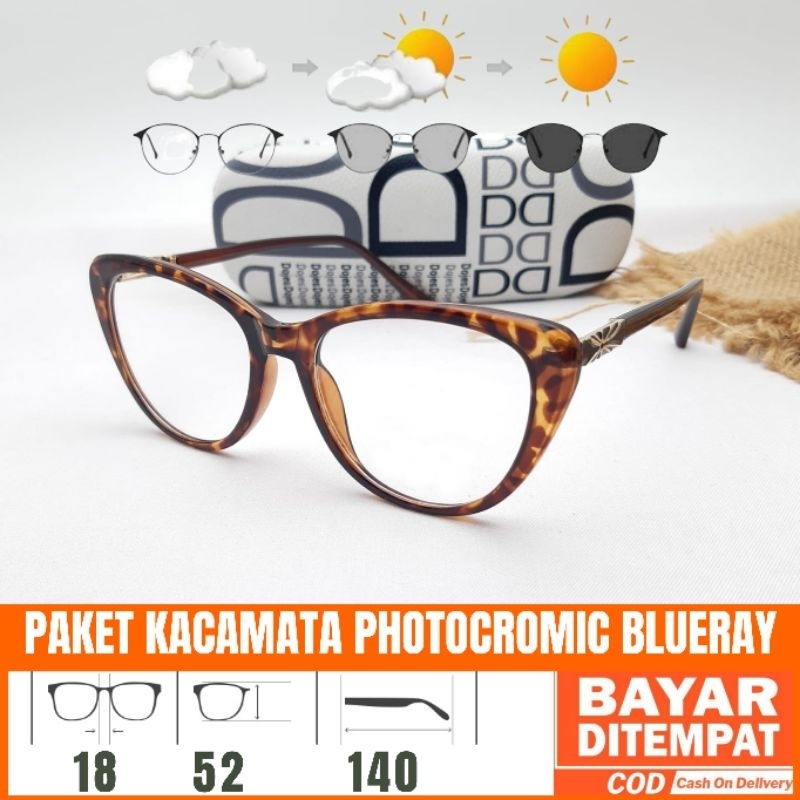 Kacamata 8823 Lensa Antiradiasi Photocromic Blueray Kacamata wanita Kacamata Cat Eye