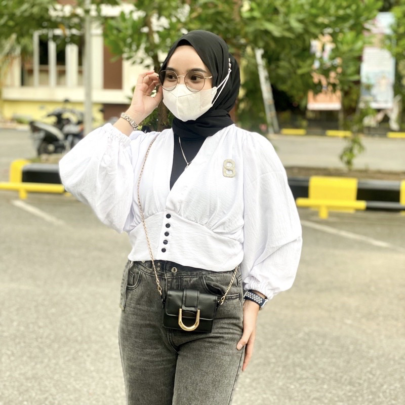 Tamstore Blouse Semi Outer Sheila Crop Top Blouse Wanita Crinkle Kekinian Ootd Viral