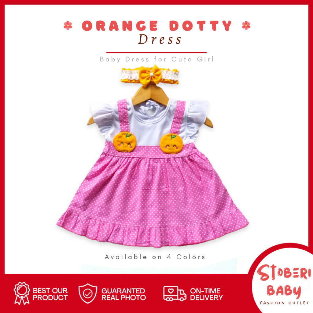 stoberi baby - (EXCLUSIVE ON STOBERI BABY) Dress Bayi Motif Animal Lucu Baju Bayi Perempuan / QIU2 ORANGE DOTTY