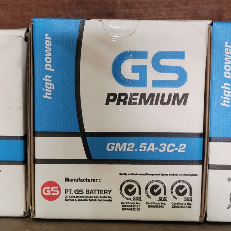 GS Astra Premium GM2.5A-3C-2 12V 2,5AH Aki Motor GL PRO, GL MAX, MEGA PRO