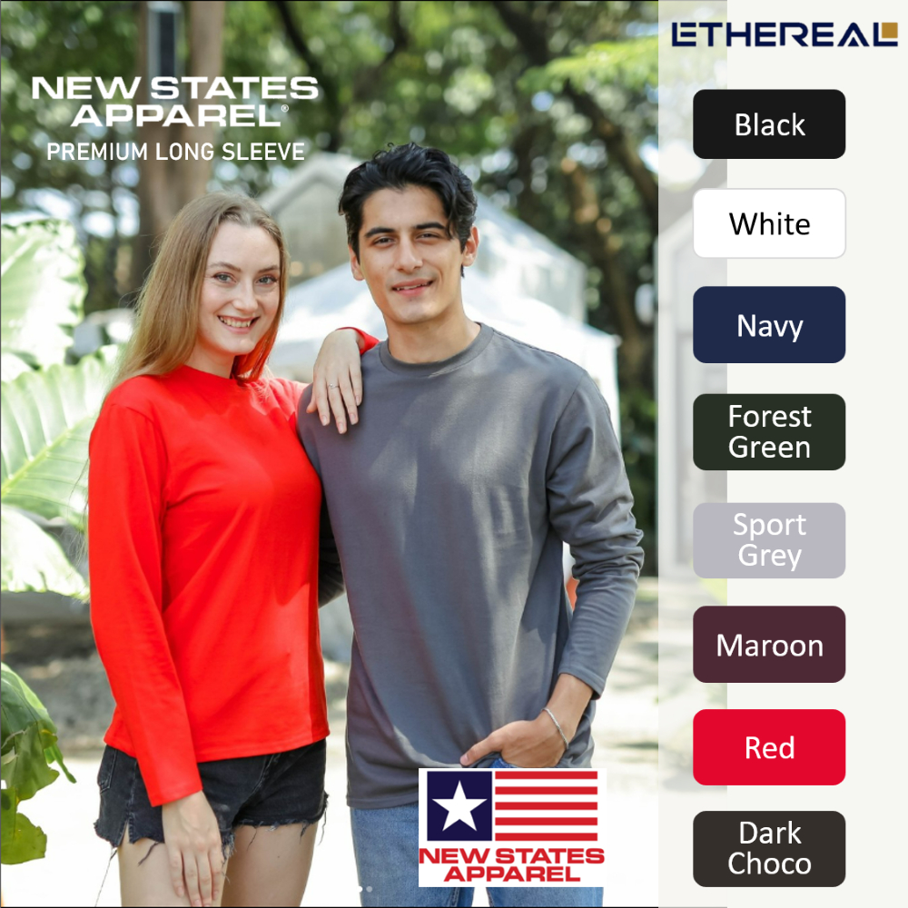 Kaos Polos Lengan Panjang New State Apparel Premium NSA Hitam Putih Navy Hijau tua Biru Grey Abu-Abu