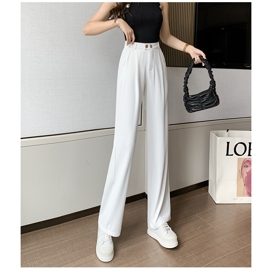 Korean Putih Highwaist Loose Celana Setelan Wanita