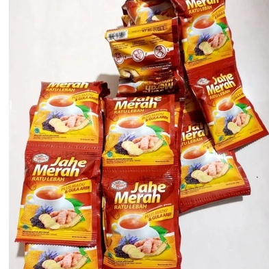 

Jahe Merah merek Ratu lebah plus madu ginseng habbatussauda gula aren -1 Renceng @10 sachet