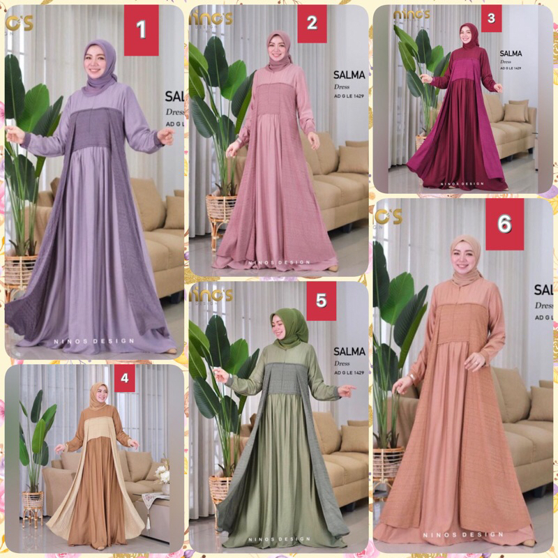 GAMIS WANITA MUSLIMAH SALMA DRESS AD G LE 1429 BY NINOS DESIGN ORI