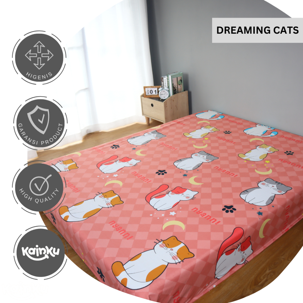 SPREI WATERPROOF IMPORT ANTI OMPOL MOTIF ANAK DINO ROKET KUCING BINTANG POLOS UKIR 180x200 160x200