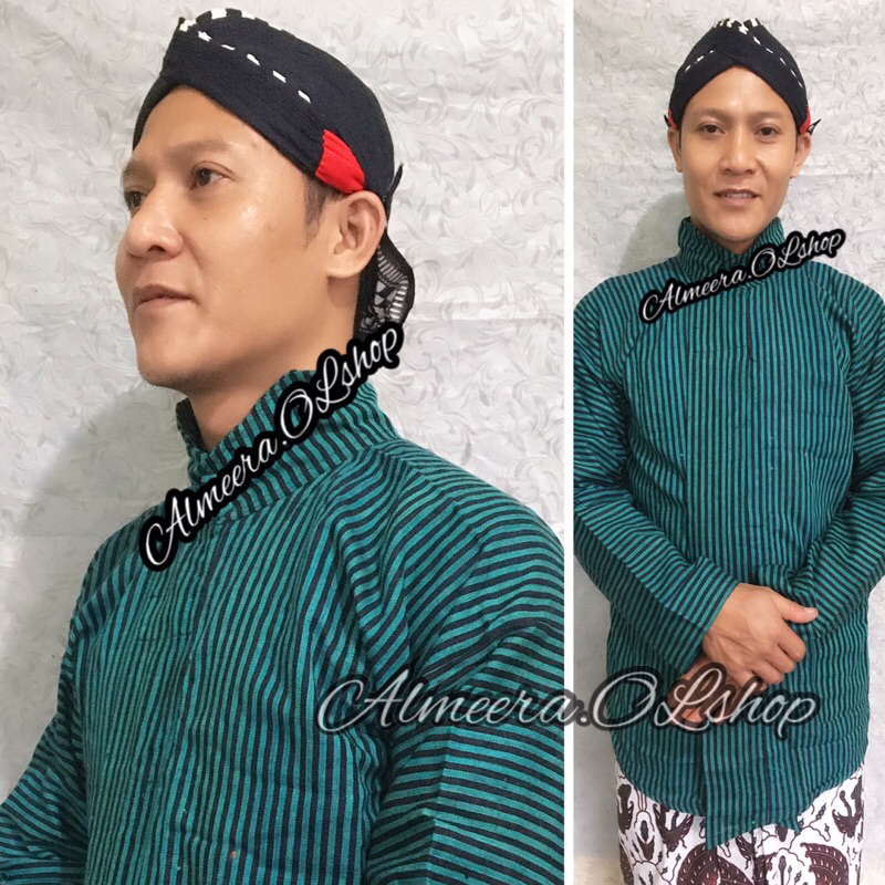 baju jawa surjan lurik hijau tosca