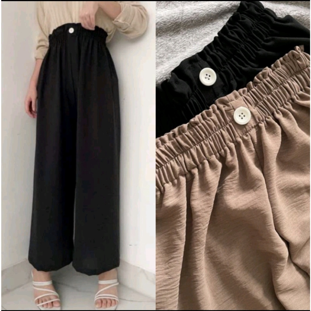 MakeGrosir - KULOT PANTS BUTTON / CRINKLE AIRFLOW LOOSE PANTS / CELANA KULOT HIGHWAIST / KULOT WANITA