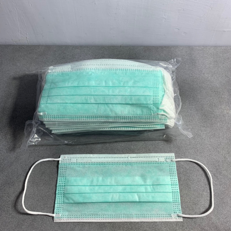 Masker Medis Biru &amp; Hijau 3ply isi 50pcs NONBOX