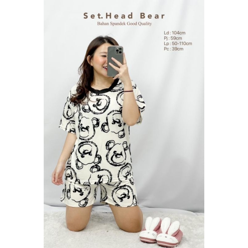 MDLV ~ Baju Tidur Head Bear &amp; Bear Bear Hotpant Import