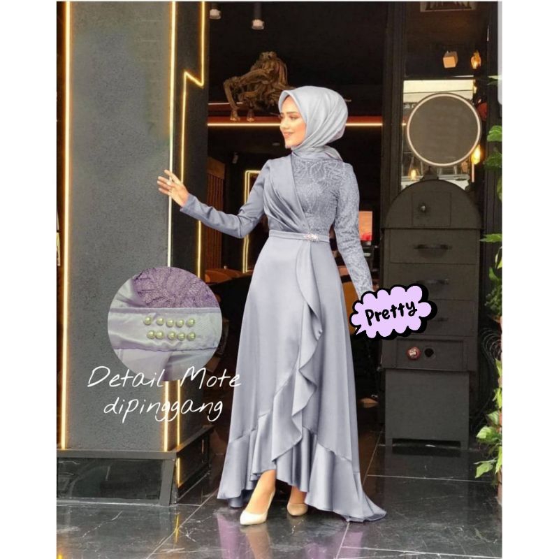 (NEW)  MISA Dress - Bisa COD Baju Gamis Dress Maxmara Velvet Brukat Brokat Mutiara Mote Remaja Wanit