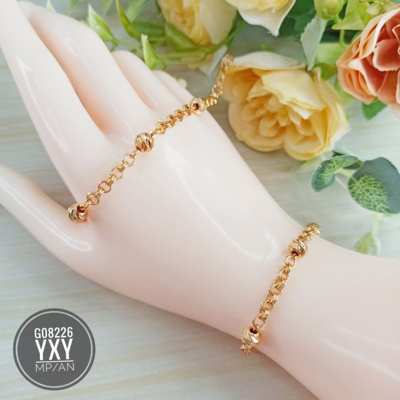 Gelang yaxiya rantai bola biji lada ukir gold G08226